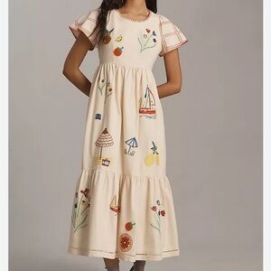 Hunter Bell Marley Embroidered Midi Dress Cream Size 6